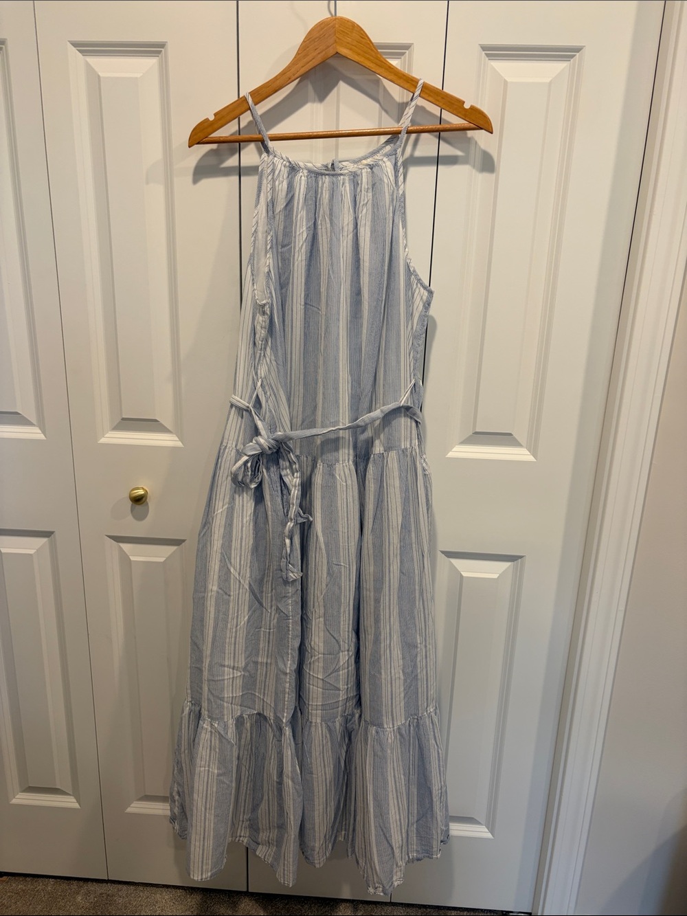 Fully lined 100% cotton blue and white striped Gap maxi dress XL petite